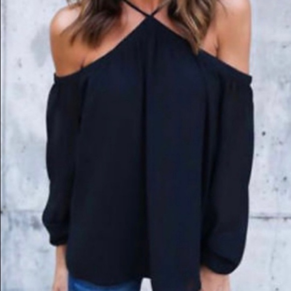 Cold Shoulder Halter Top Blouse XL